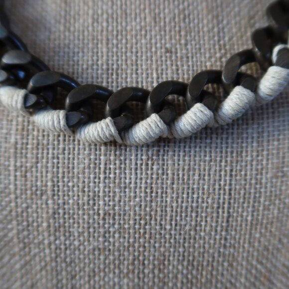 Statement oxidized brass/bronze cuban link necklace & cord by Lena Bernard $225 - Picture 3 of 12